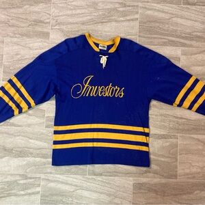1970s Winnipeg Investors Group IG Hockey Jersey Game Worn Used Blue Yellow 48